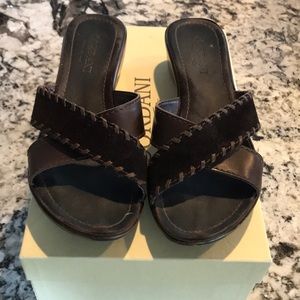 Cordani Brown Leather Slides. (Made in Italy).